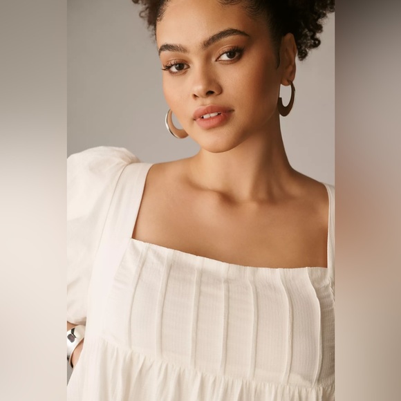 Anthropologie Square-Neck Puff-Sleeve Tiered Dress - Picture 3 of 11